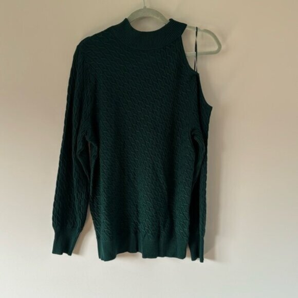 Addition Elle Women Forest Green Knit One Bare Shoulder Sweater Plus Size 1X - Picture 1 of 11